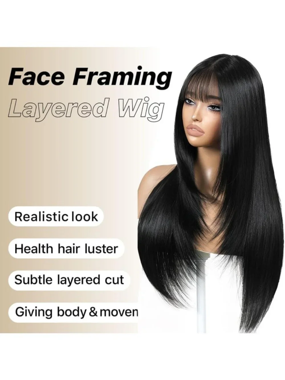 Chic Long Black Wig with Bangs | Straight Layered Style for Women’s Fashion
